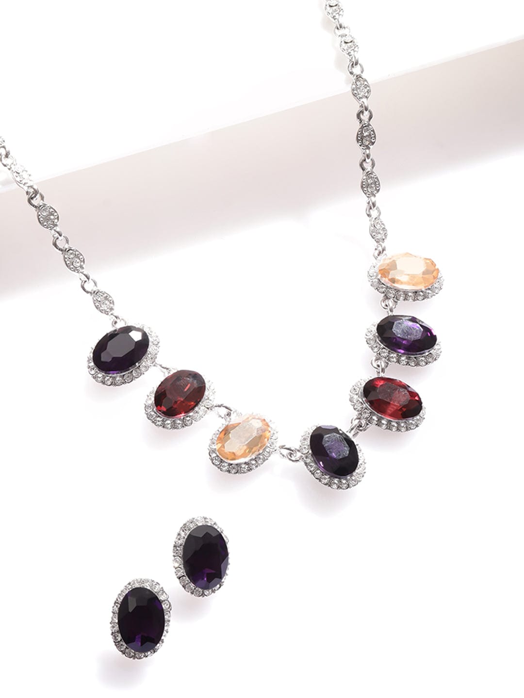 Multicolour Oval Crystal Necklace Set multicolor