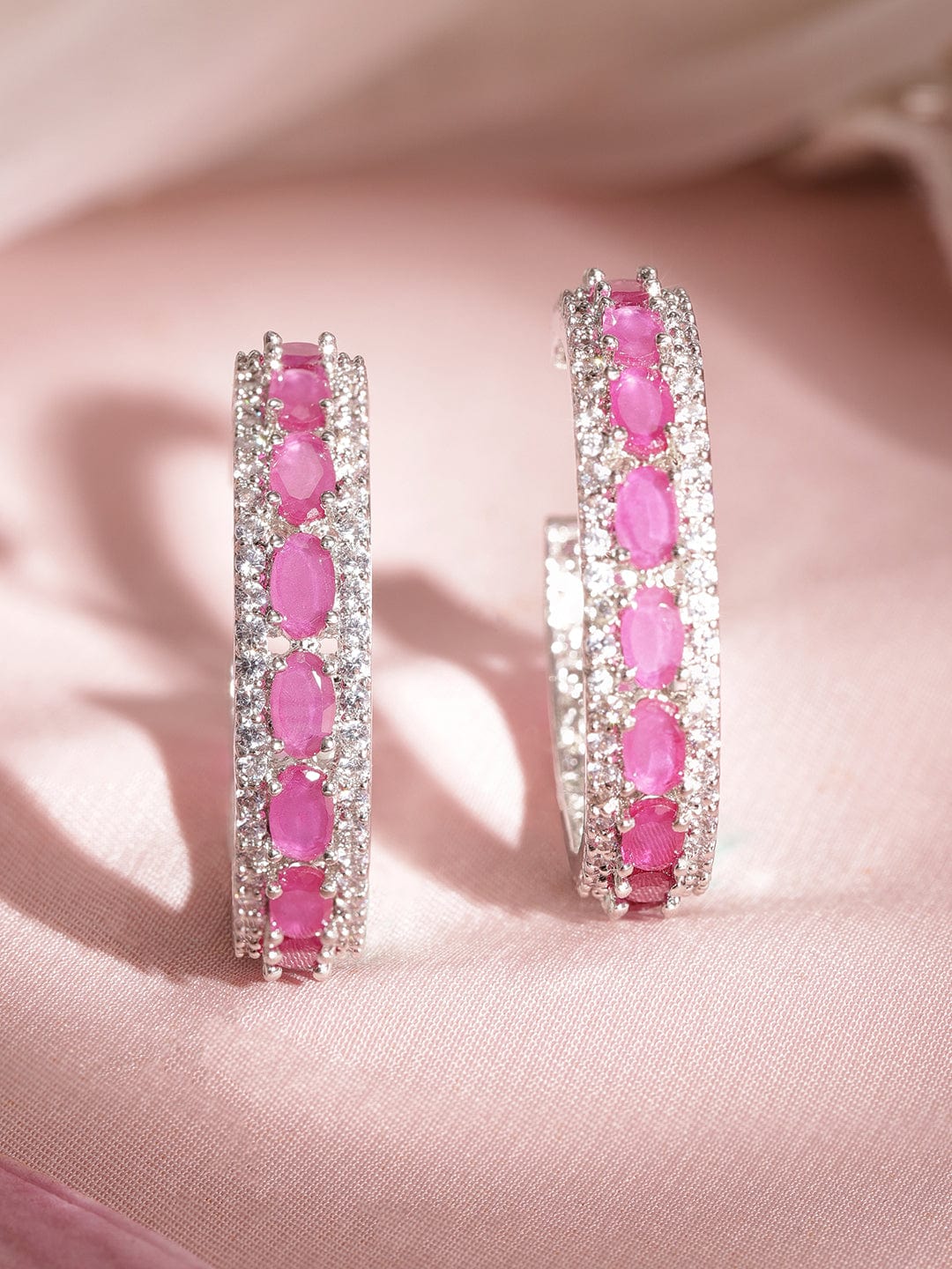 Vibrant Pink American Diamond Zirconia Hoops Pink