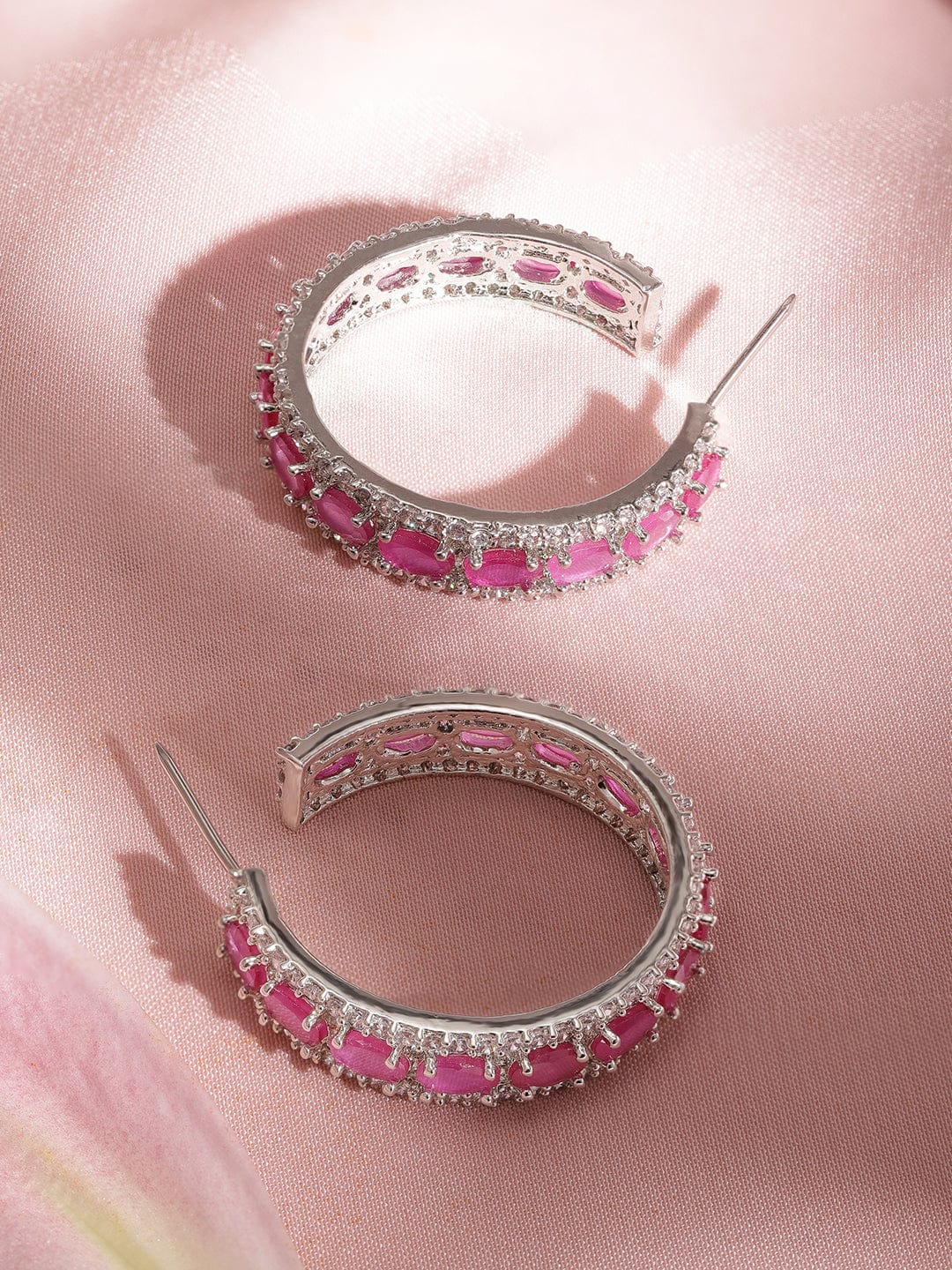 Vibrant Pink American Diamond Zirconia Hoops Pink