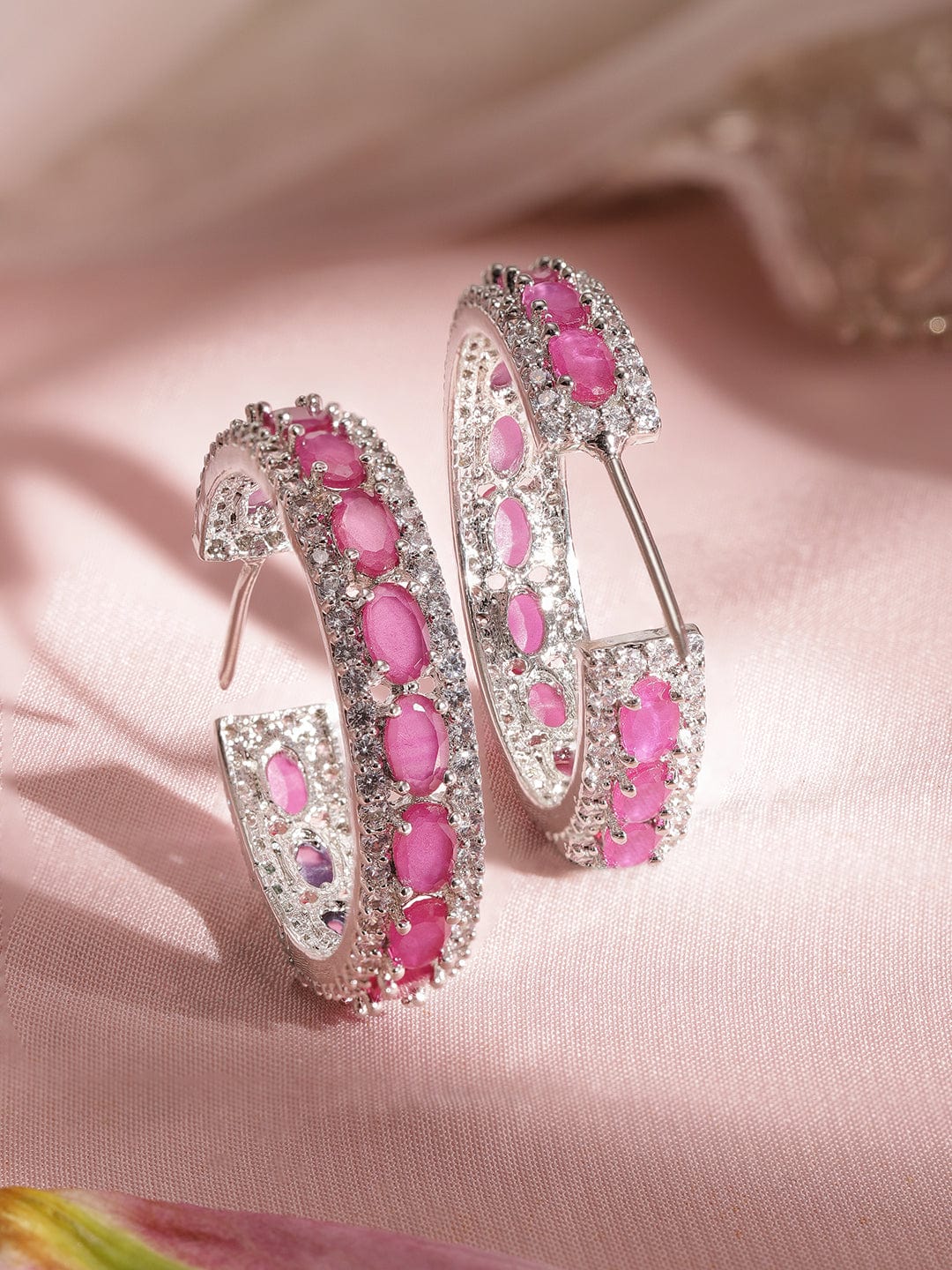 Vibrant Pink American Diamond Zirconia Hoops Pink