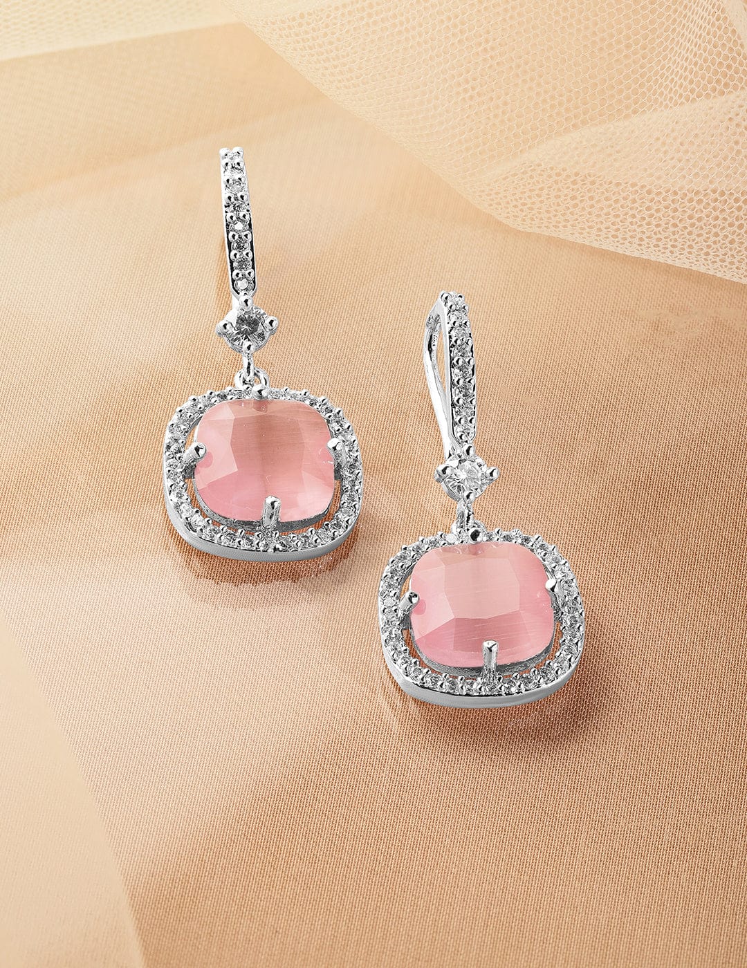 Subtle Spark Light Pink Drop Earrings Silver