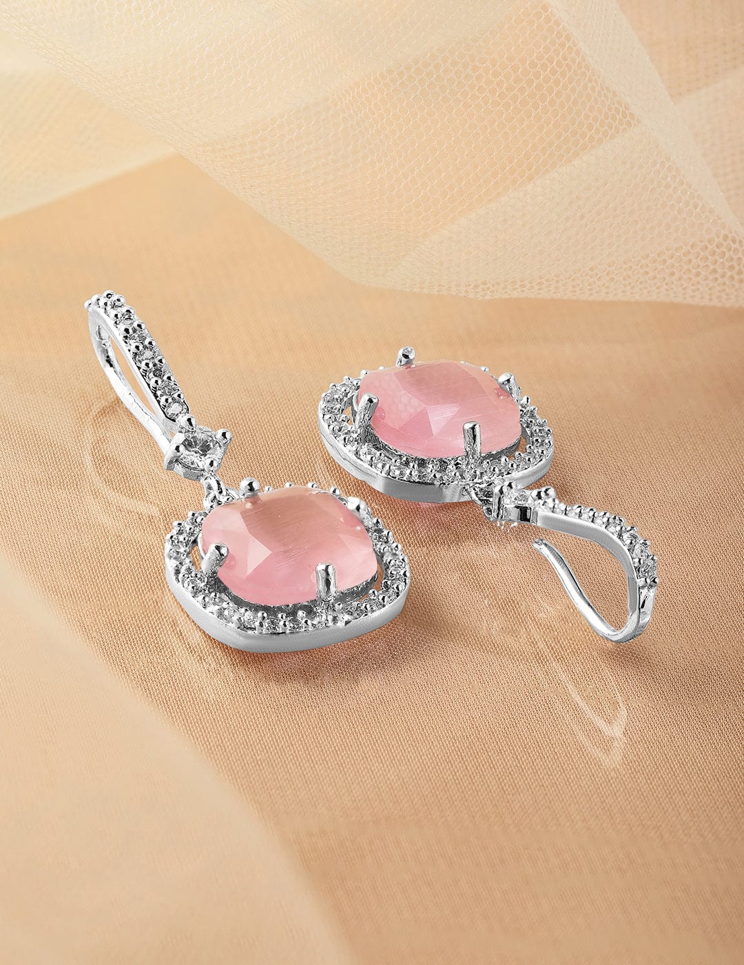 Subtle Spark Light Pink Drop Earrings Silver