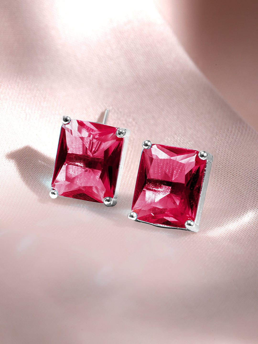 American Diamond Zirconia Ruby Pendant Set Red