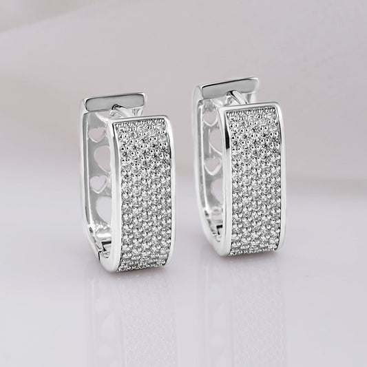 【Rubans】 American Diamond Zirconia Studded Rectangle Hoops｜アメリカンダイヤモンド ジルコニア レクタングル フープイヤリング（ステンレススチール・防水）