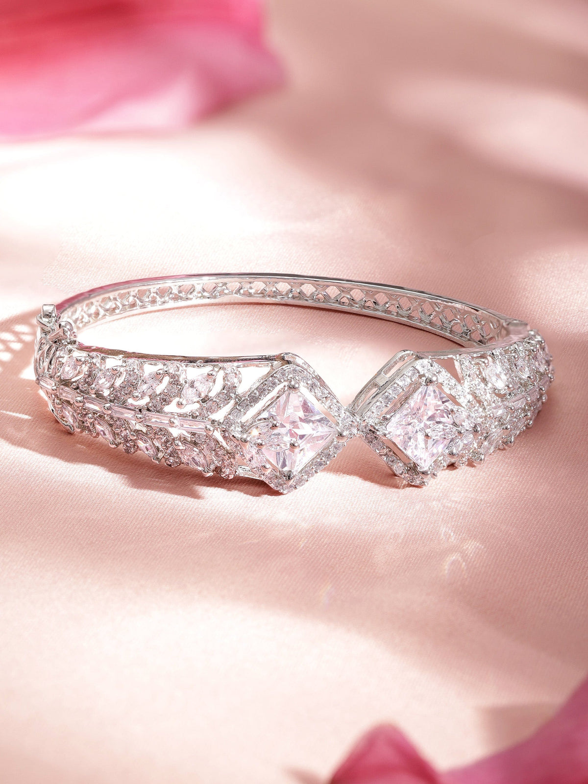 Rubans Rhodium plated Zirconia Studded Contemporary Bracelet Silver