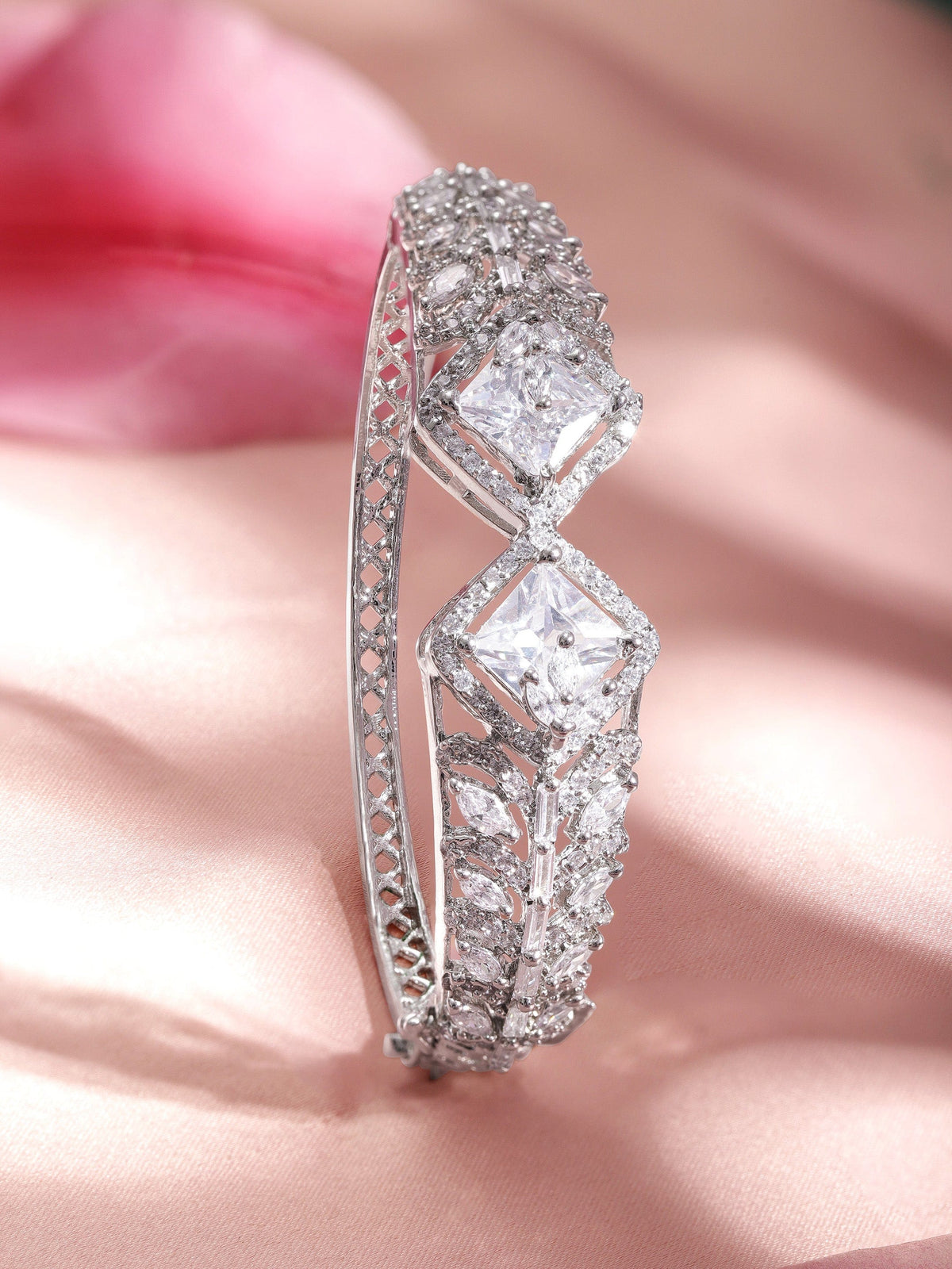 Rubans Rhodium plated Zirconia Studded Contemporary Bracelet Silver