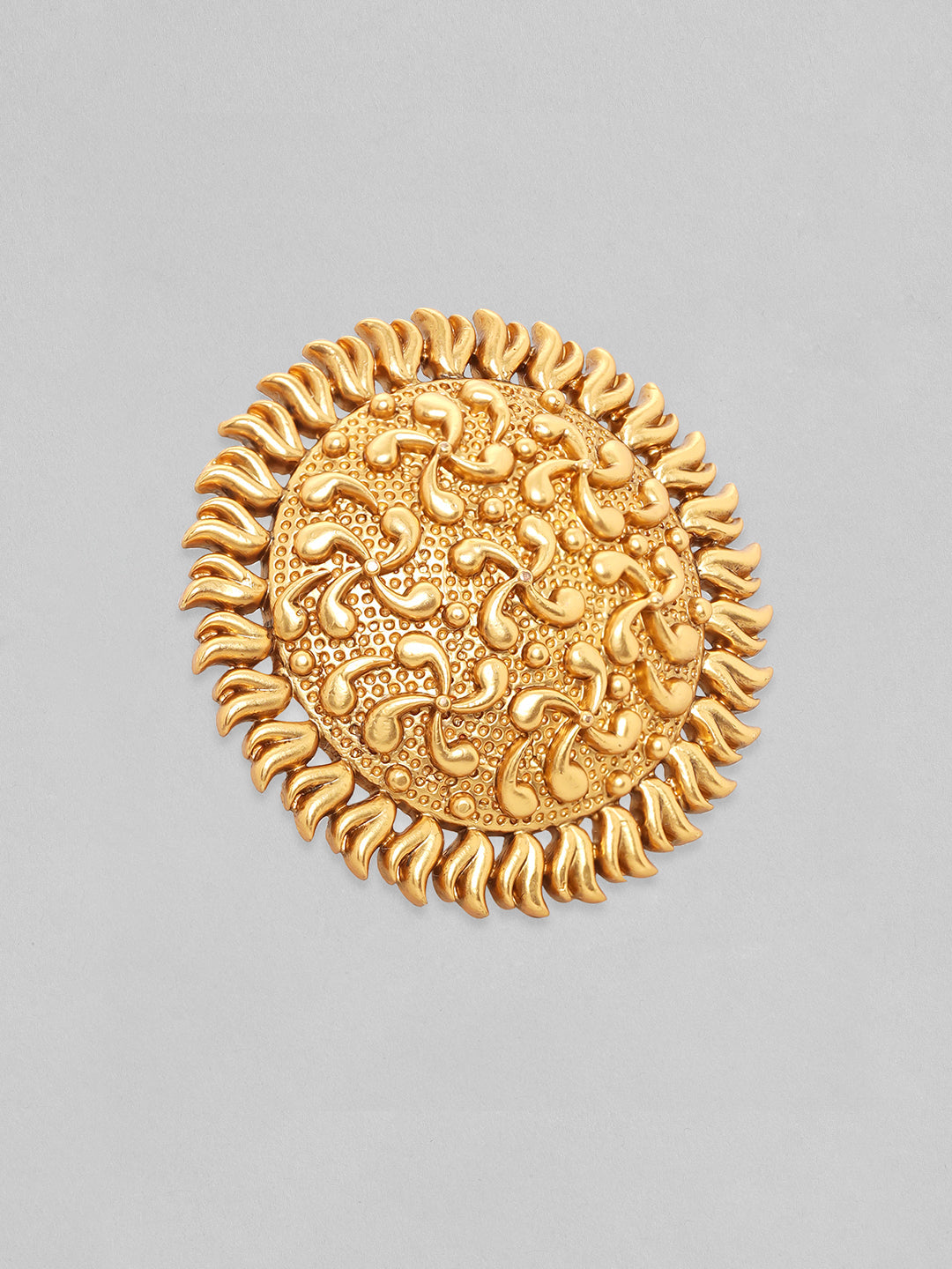 Rubans Luxury 22K Pure Gold Plated Finely Detailed Temple Statement Ring. Gold