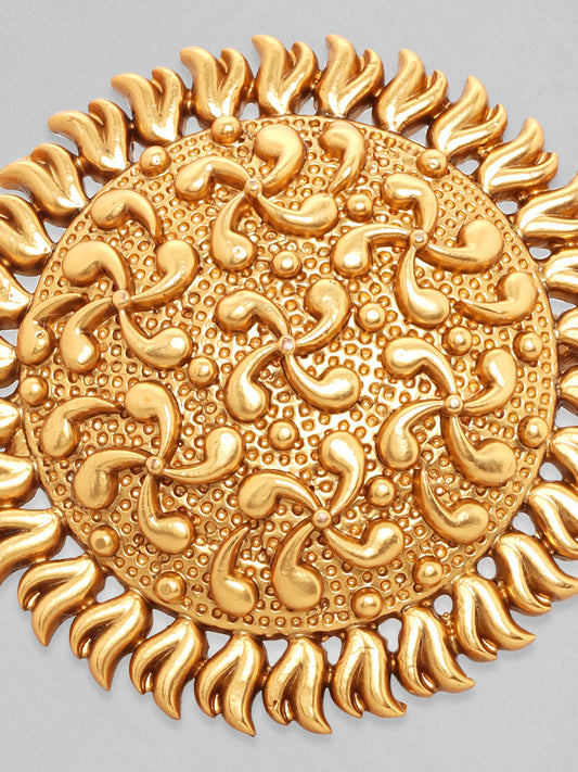 Rubans Luxury 22K Pure Gold Plated Finely Detailed Temple Statement Ring. Gold
