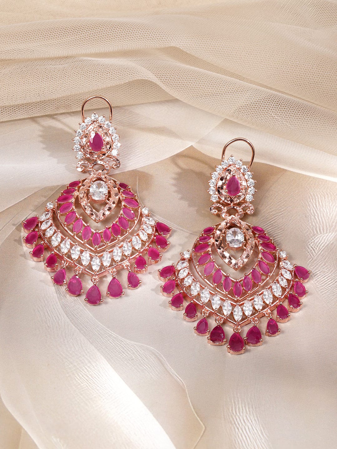 Rosé Radiance American Diamond Zirconia Dangle Earrings フリーサイズ
