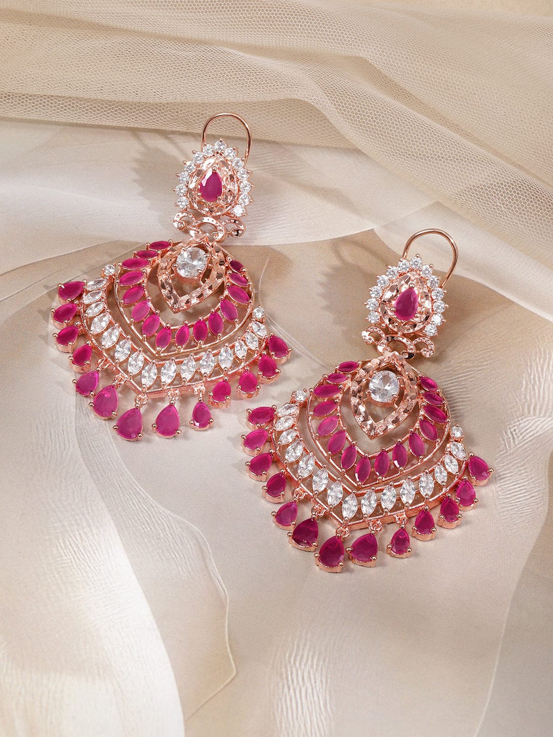 Rosé Radiance American Diamond Zirconia Dangle Earrings フリーサイズ