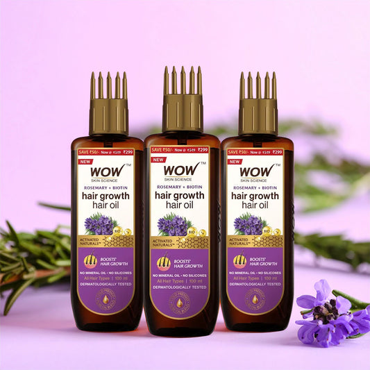 【WOW Skin Science】 Rosemary Biotin Hair Oil Strengthens Hair & Nourishes Scalp Pack of 3 (100ml x3)