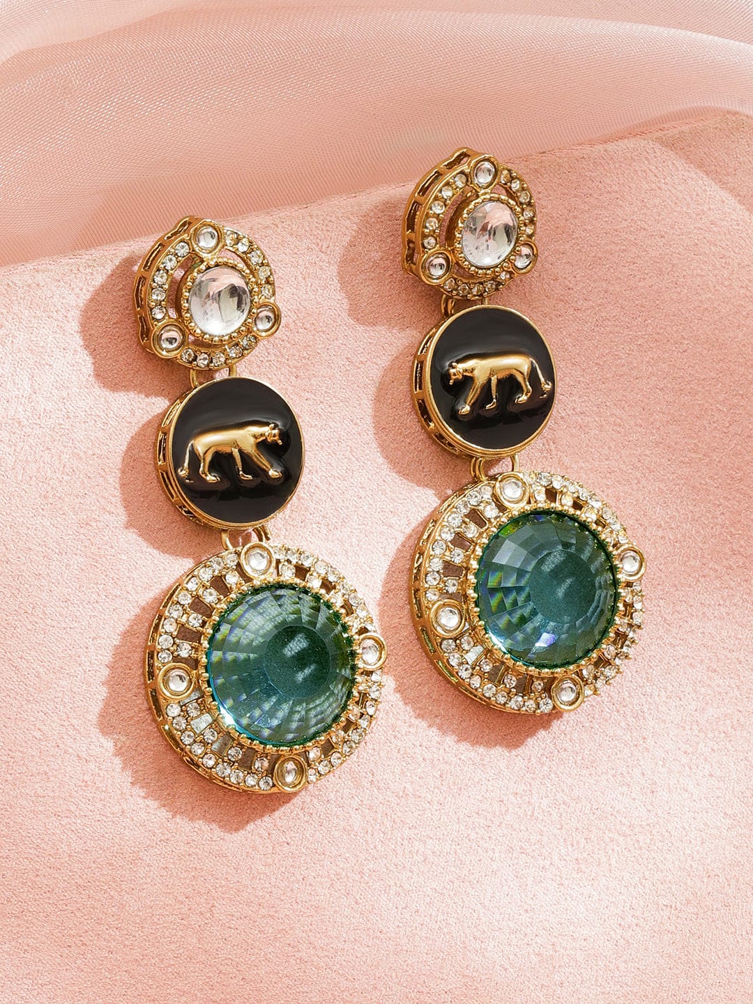 Royal Green & Black Statement Earrings フリーサイズ