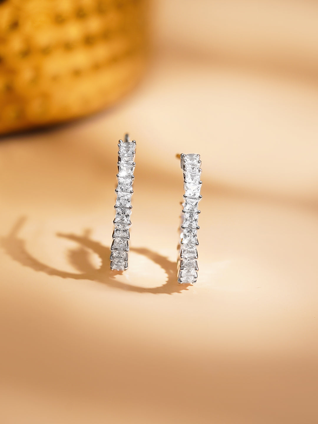 925 Fine Silver Crystal Hoop Earrings フリーサイズ