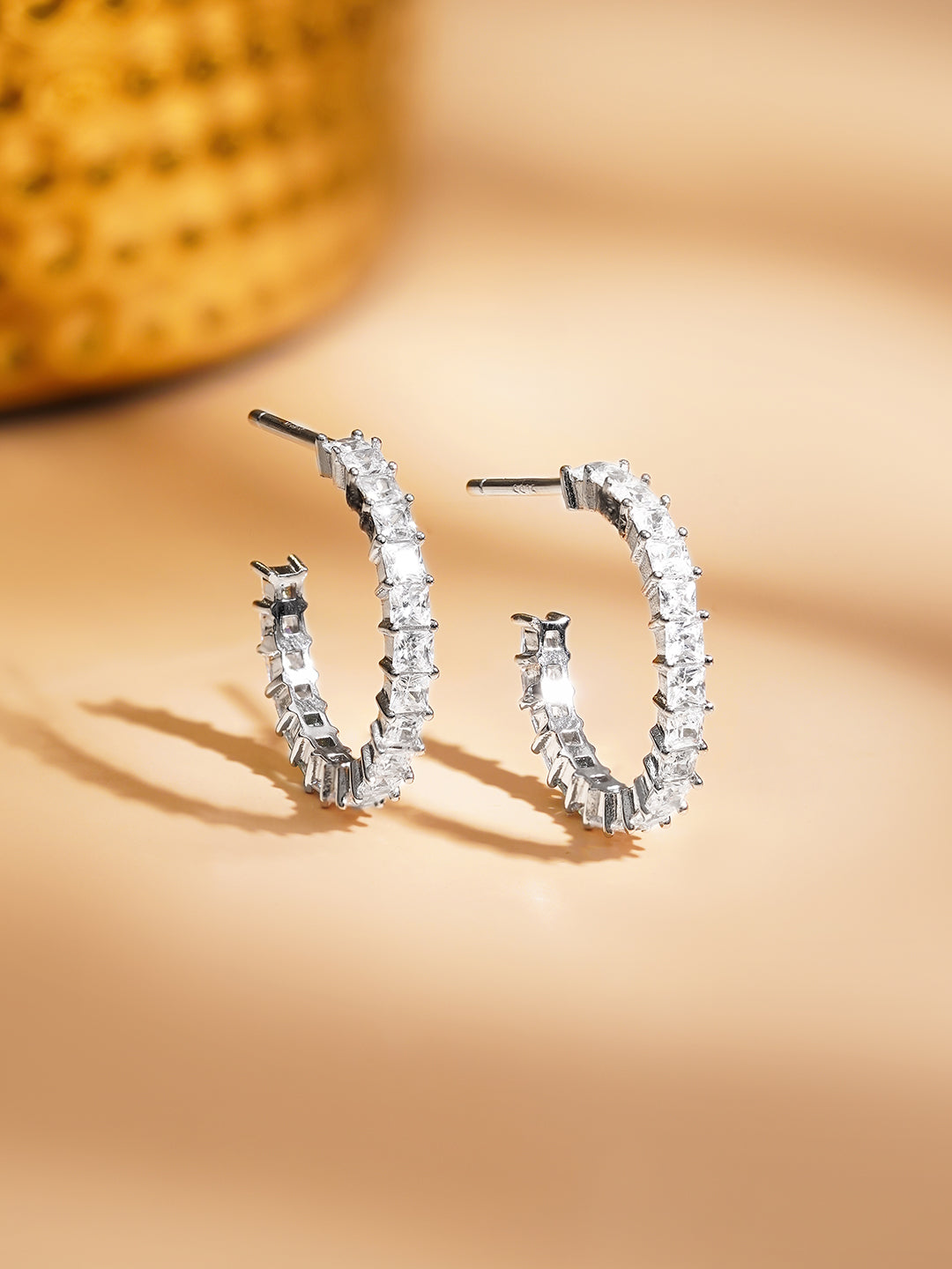 925 Fine Silver Crystal Hoop Earrings フリーサイズ