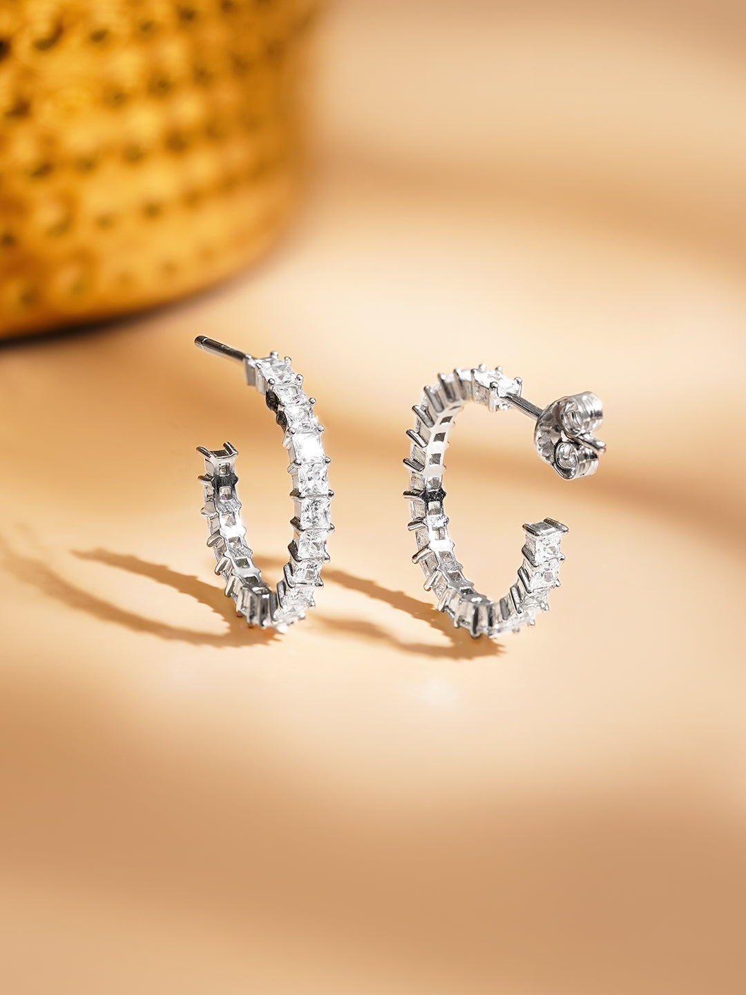 925 Fine Silver Crystal Hoop Earrings フリーサイズ
