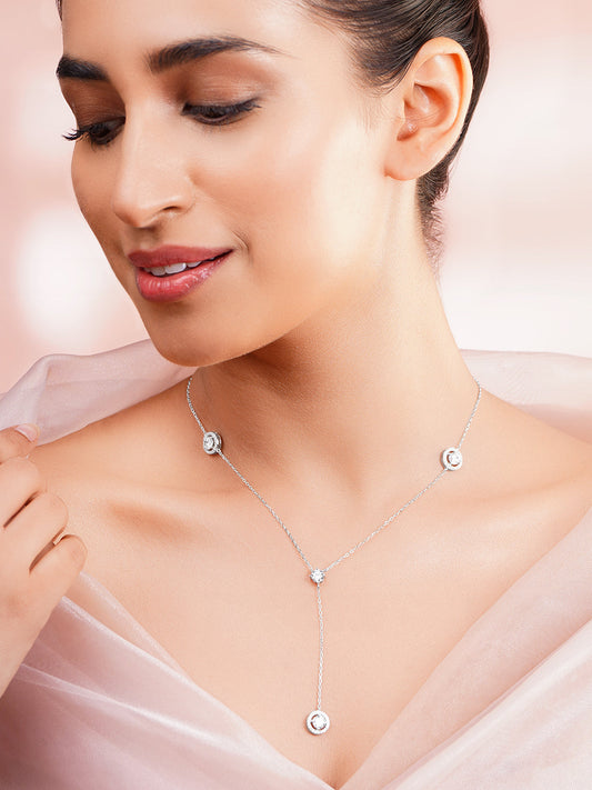 925 Fine Silver Rhodium Plated Round Charm Necklace フリーサイズ