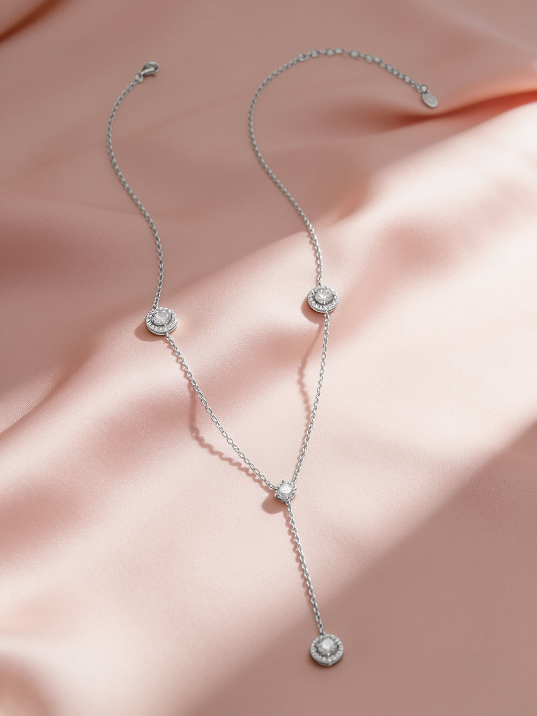 925 Fine Silver Rhodium Plated Round Charm Necklace フリーサイズ