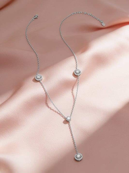 925 Fine Silver Rhodium Plated Round Charm Necklace フリーサイズ
