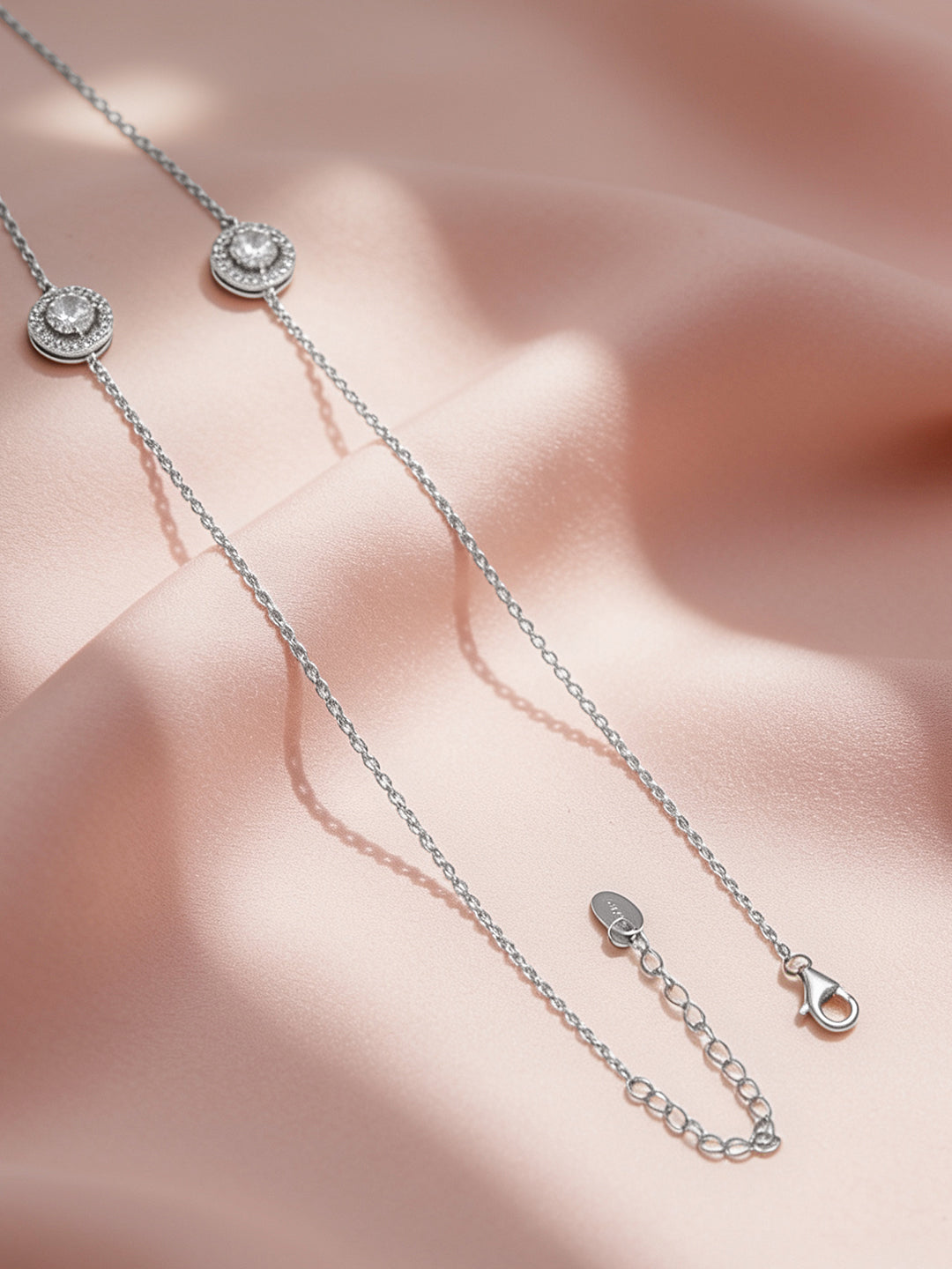 925 Fine Silver Rhodium Plated Round Charm Necklace フリーサイズ