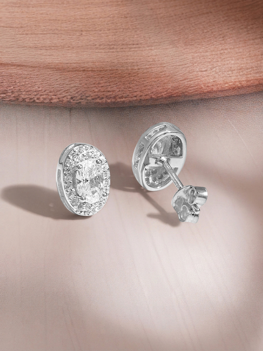 925 Fine Silver Cubic Zirconia Classic Oval Pendant Necklace Set フリーサイズ