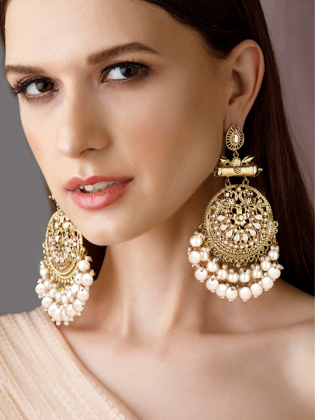 Champagne Glow Pearl Danglers フリーサイズ