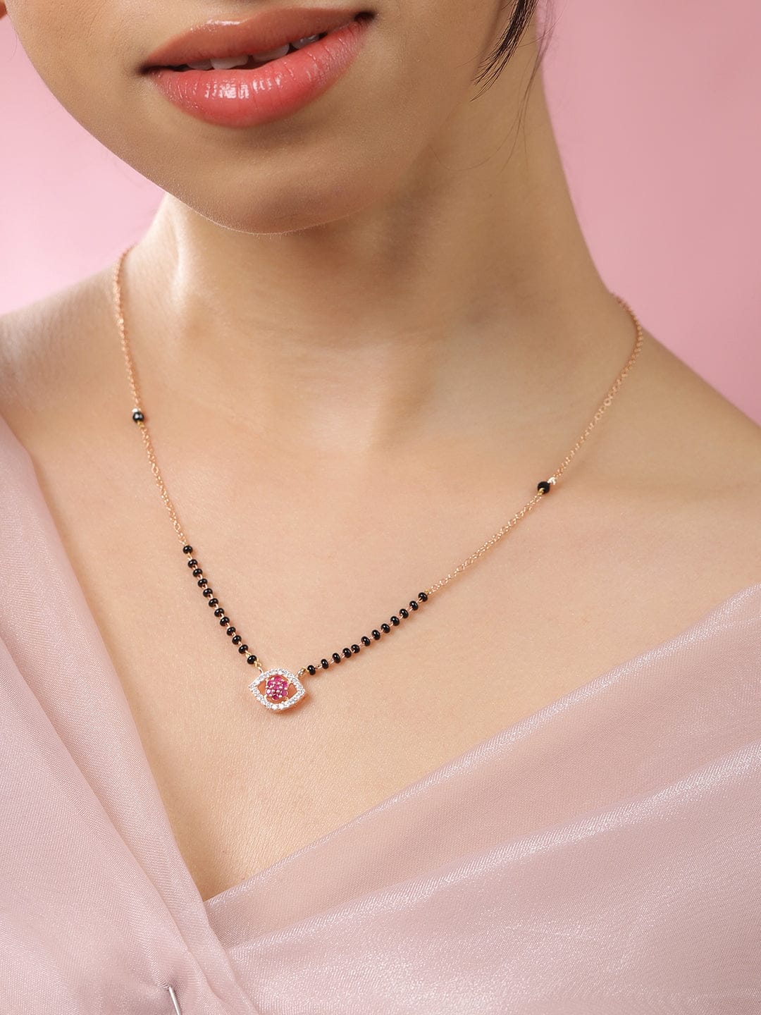 Pink Evil Eye American Diamond Zirconia Mangalsutra ruby