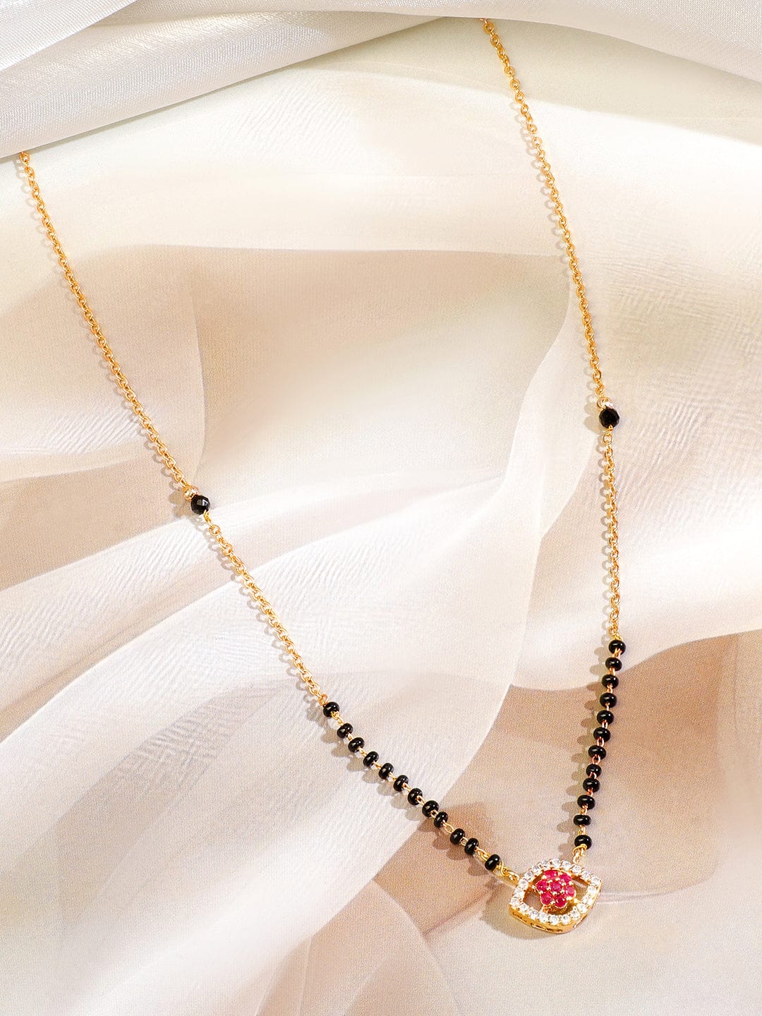Pink Evil Eye American Diamond Zirconia Mangalsutra ruby