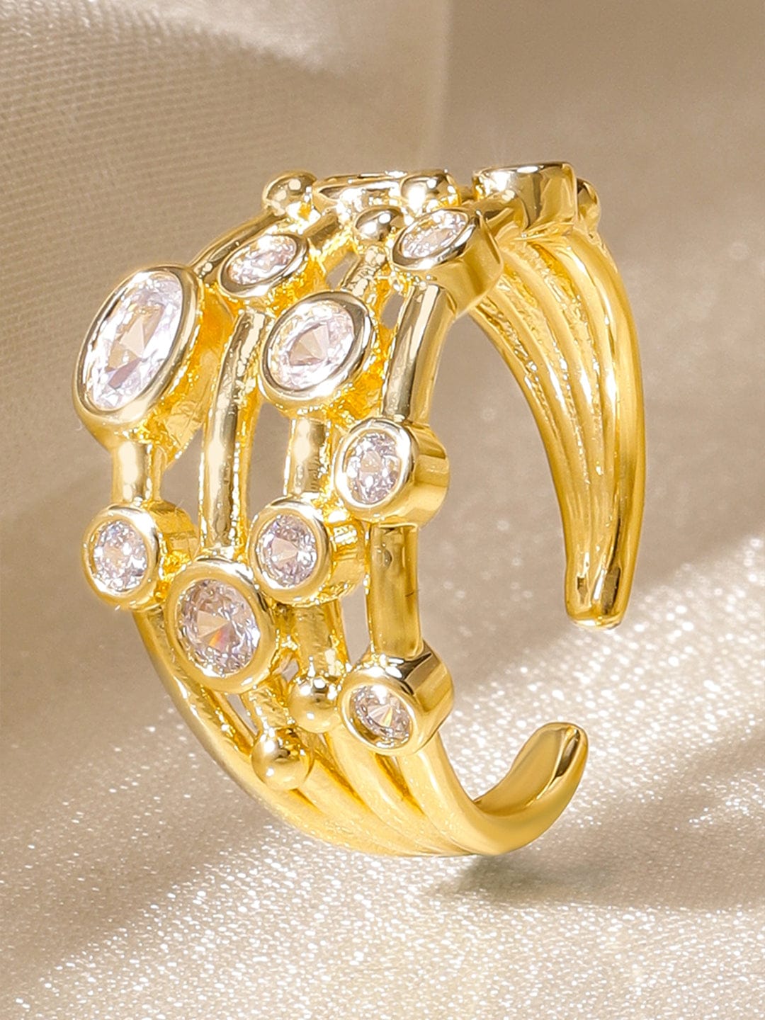 【Rubans】 Gold Ring in American Diamond Zirconia｜ゴールド アメリカンダイヤモンド ジルコニア マルチバンド アジャスタブルリング