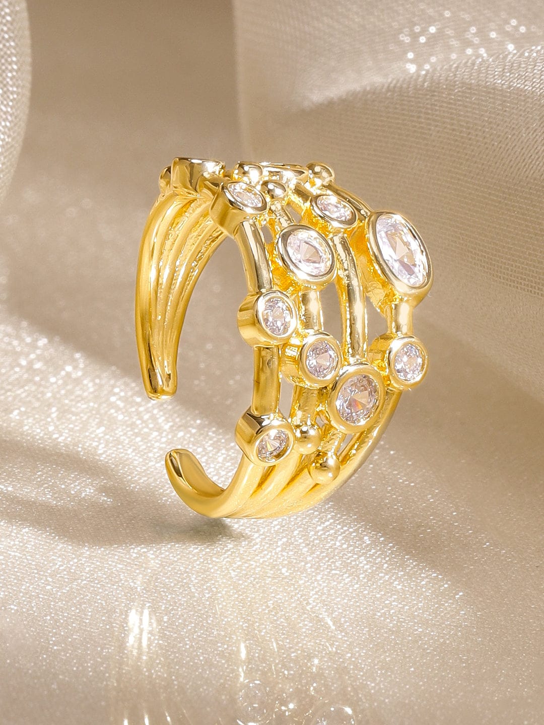 【Rubans】 Gold Ring in American Diamond Zirconia｜ゴールド アメリカンダイヤモンド ジルコニア マルチバンド アジャスタブルリング