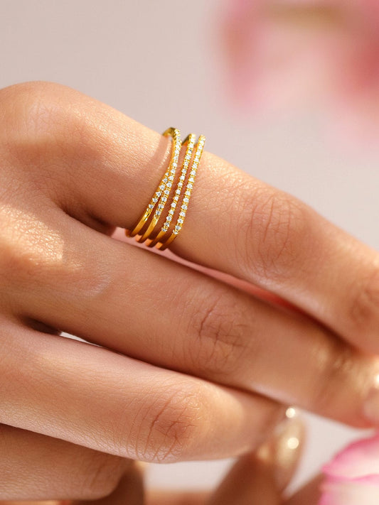 American Diamond Zirconia Multi-Layered Gold Ring フリーサイズ
