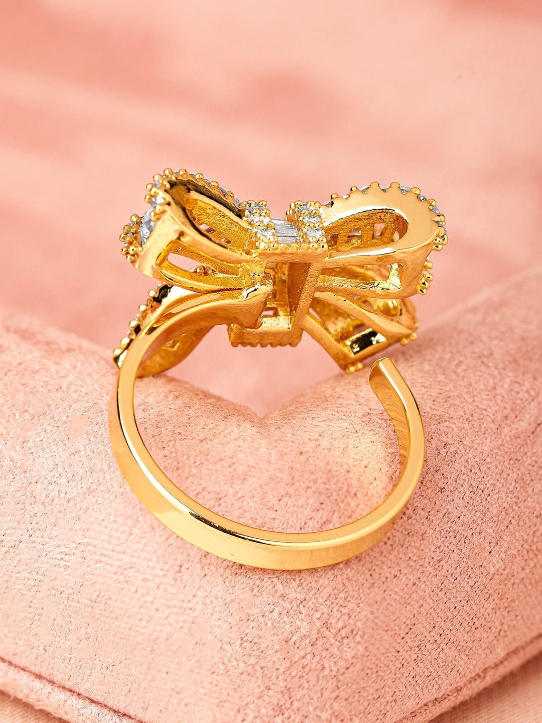 Baguette Studded Bow Ring Gold