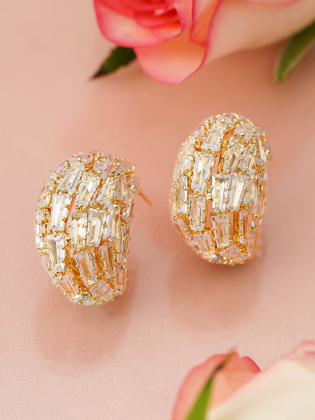 Gold Toned Crystal Huggie Earrings フリーサイズ