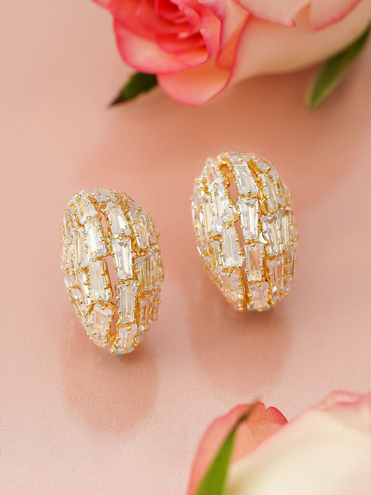 Gold Toned Crystal Huggie Earrings フリーサイズ