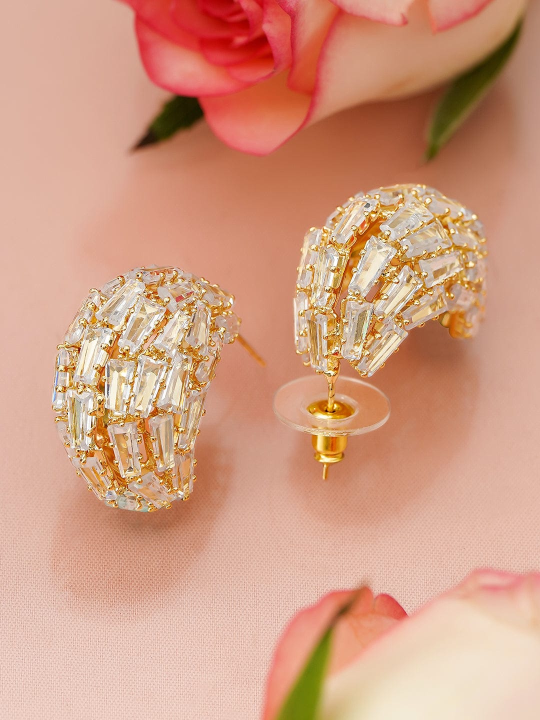 Gold Toned Crystal Huggie Earrings フリーサイズ