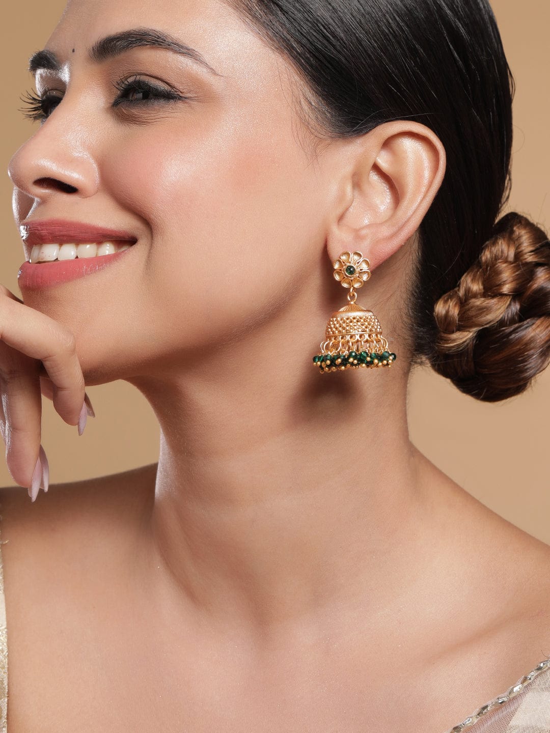 Regal Aura Green Jhumka Gold