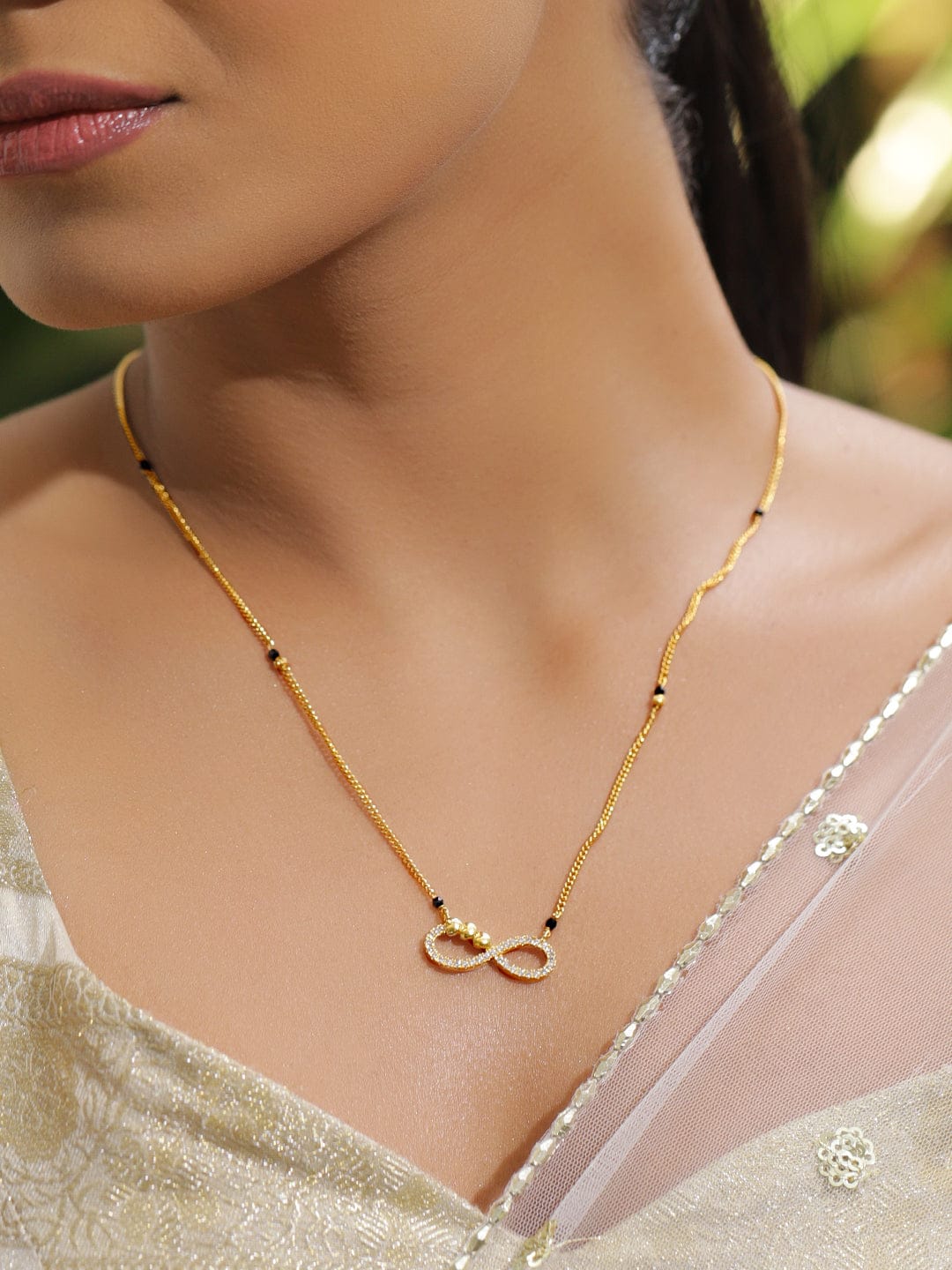 Infinity American Diamond Zirconia Gold Mangalsutra フリーサイズ