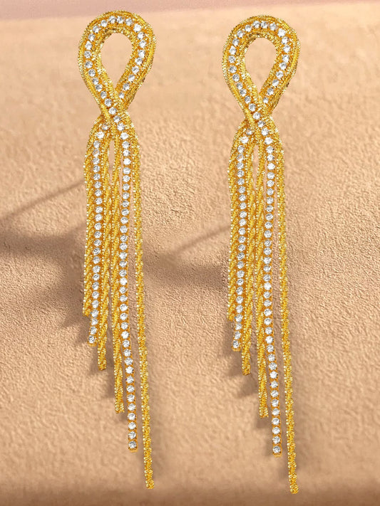 Gold Toned Long Tassel Earrings フリーサイズ