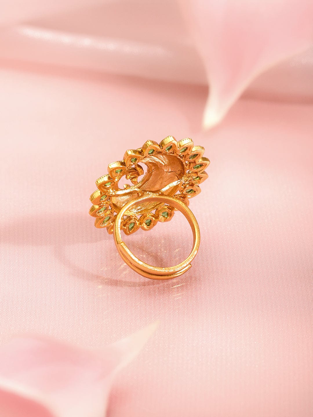 Peacock Motif Green Studded Gold Ring フリーサイズ