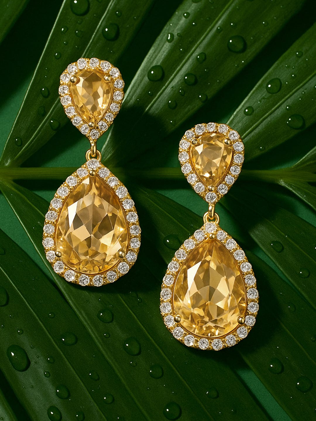 【Rubans】 Shimmering Champagne Crystal & American Diamond Zirconia Drop Earrings｜シマリング シャンパンクリスタル＆アメリカンダイヤモンド ジルコニア ドロップイヤリング