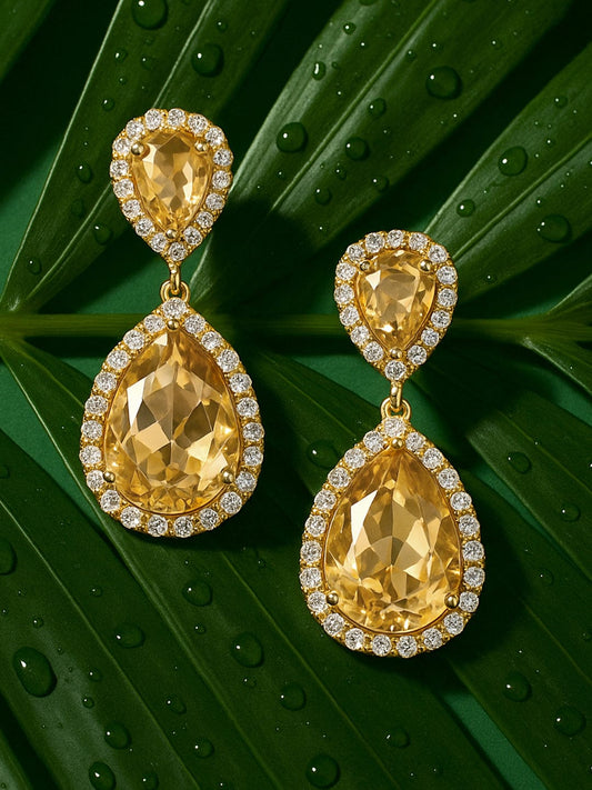 【Rubans】 Shimmering Champagne Crystal & American Diamond Zirconia Drop Earrings｜シマリング シャンパンクリスタル＆アメリカンダイヤモンド ジルコニア ドロップイヤリング