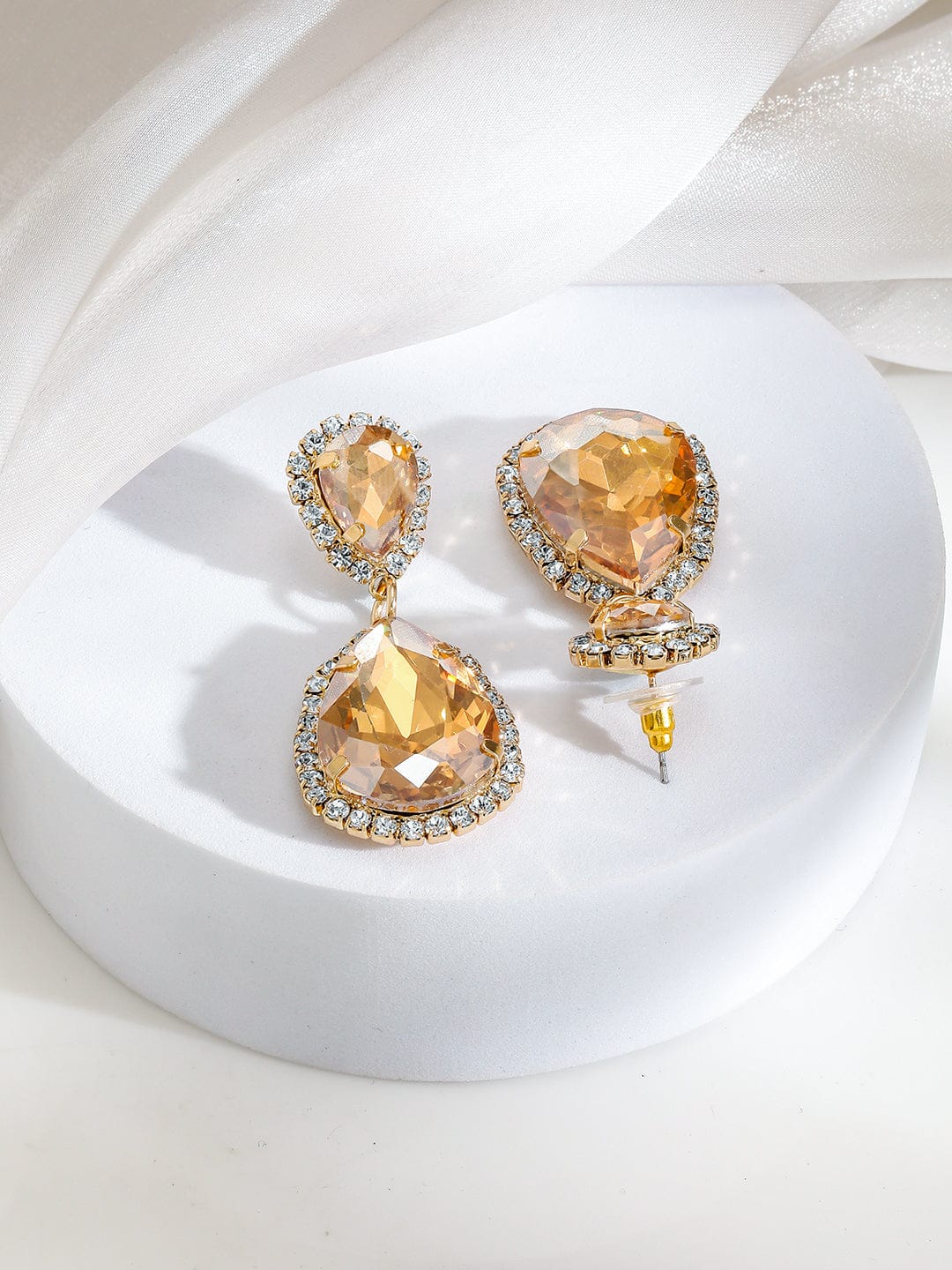 【Rubans】 Shimmering Champagne Crystal & American Diamond Zirconia Drop Earrings｜シマリング シャンパンクリスタル＆アメリカンダイヤモンド ジルコニア ドロップイヤリング