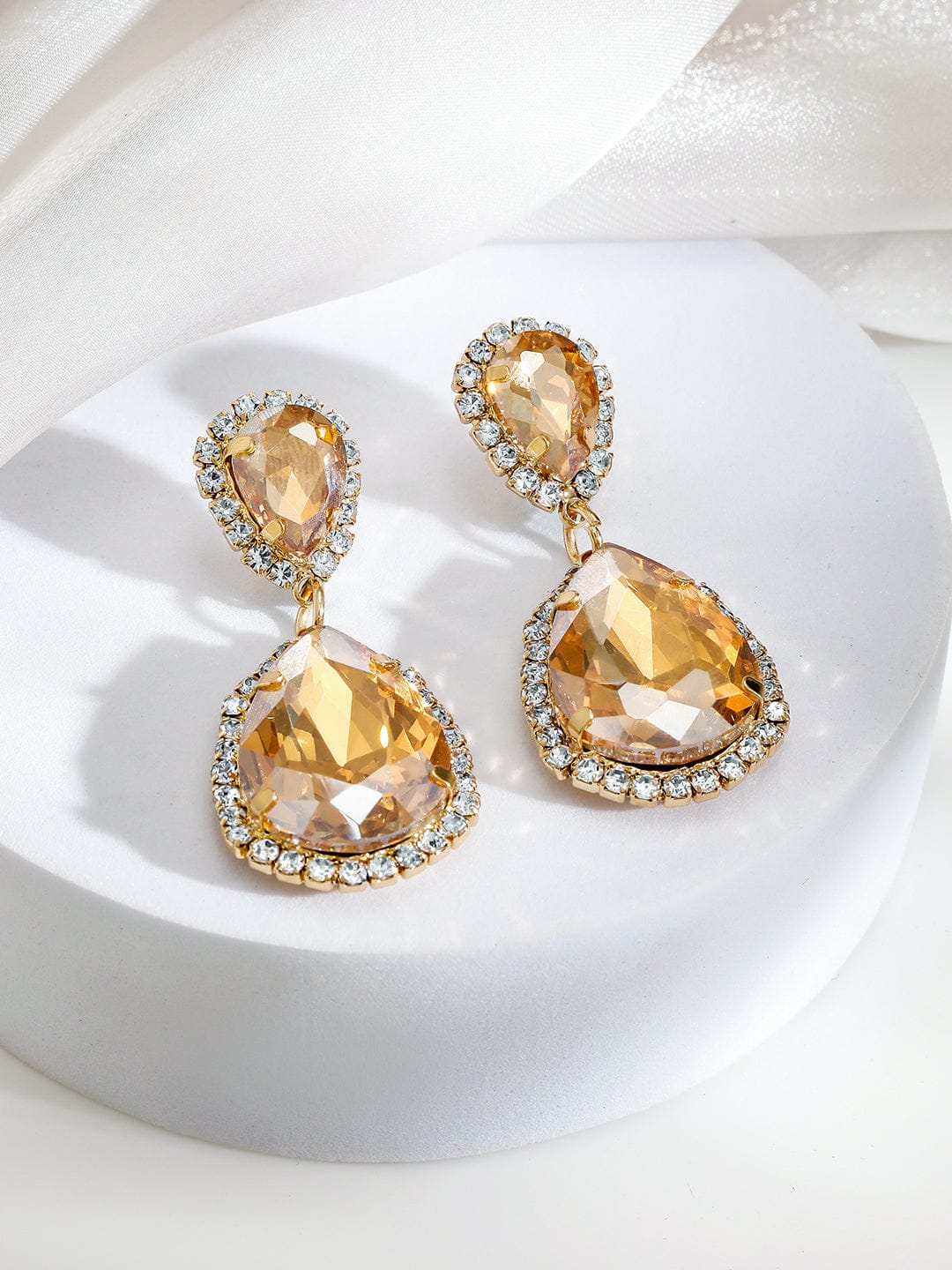【Rubans】 Shimmering Champagne Crystal & American Diamond Zirconia Drop Earrings｜シマリング シャンパンクリスタル＆アメリカンダイヤモンド ジルコニア ドロップイヤリング