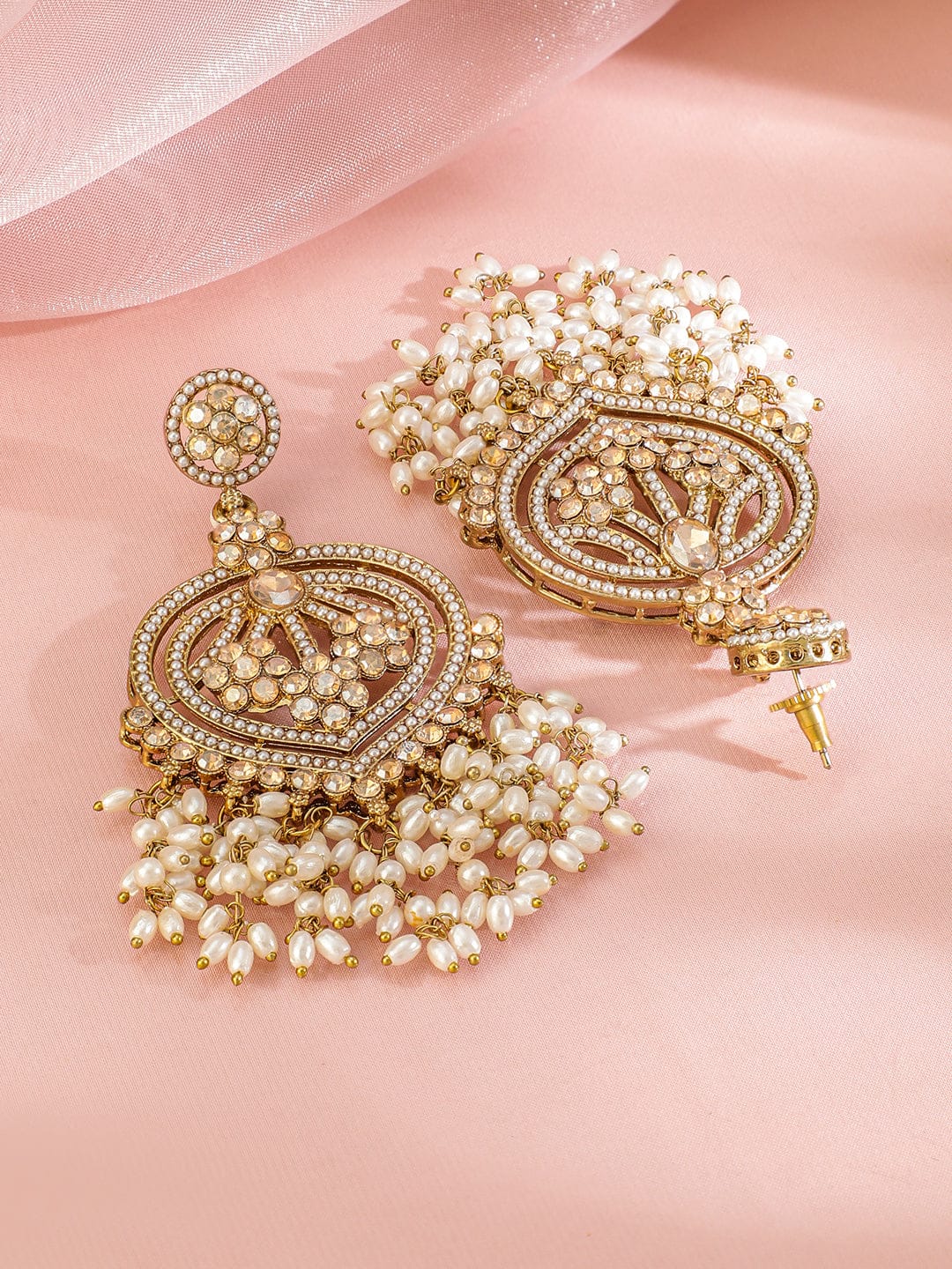 Champagne Bliss American Diamond Zirconia Pearl Danglers Gold