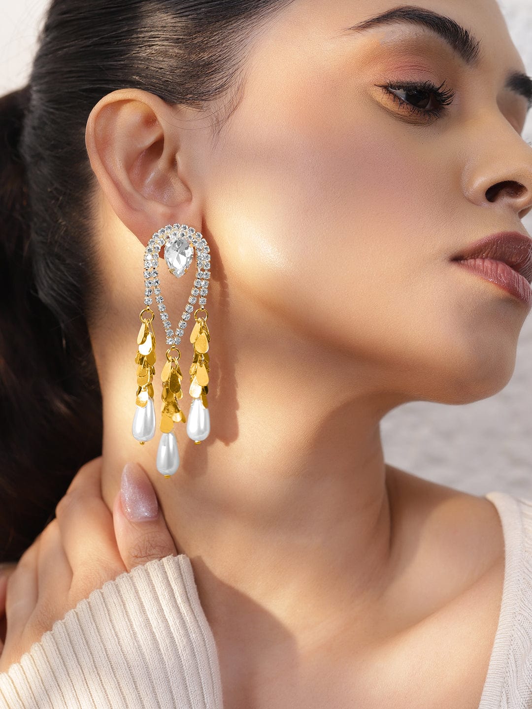 Pearl Drops Tassel Dangler Earrings フリーサイズ