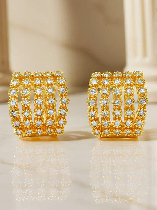 【Rubans】 American Diamond Zirconia Gold Huggie Earrings｜アメリカンダイヤモンド ジルコニア ゴールド ワイド ハギー フープイヤリング