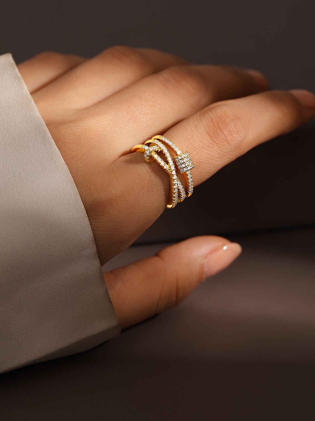 American Diamond Zirconia Gold Toned Ring Gold