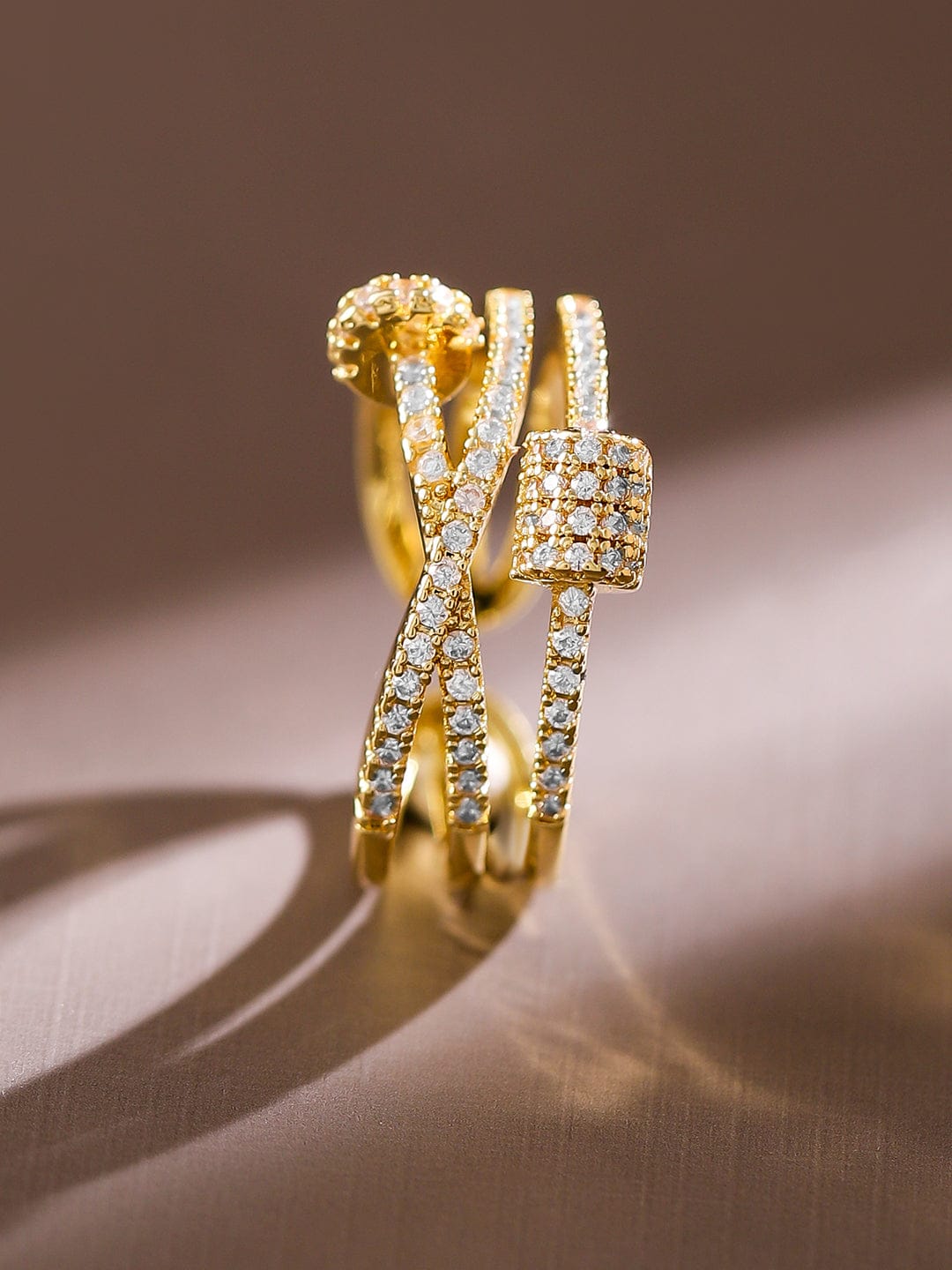 American Diamond Zirconia Gold Toned Ring Gold