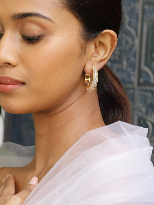 Moonbeam Circles American Diamond Zirconia Hoops Gold