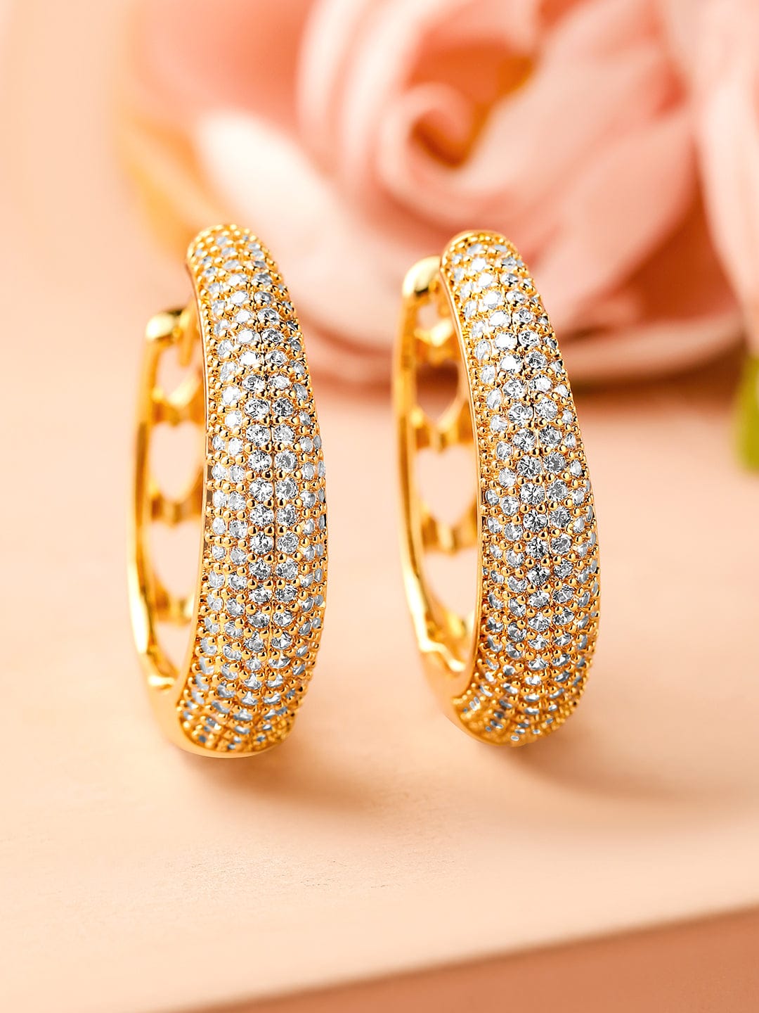 Moonbeam Circles American Diamond Zirconia Hoops Gold