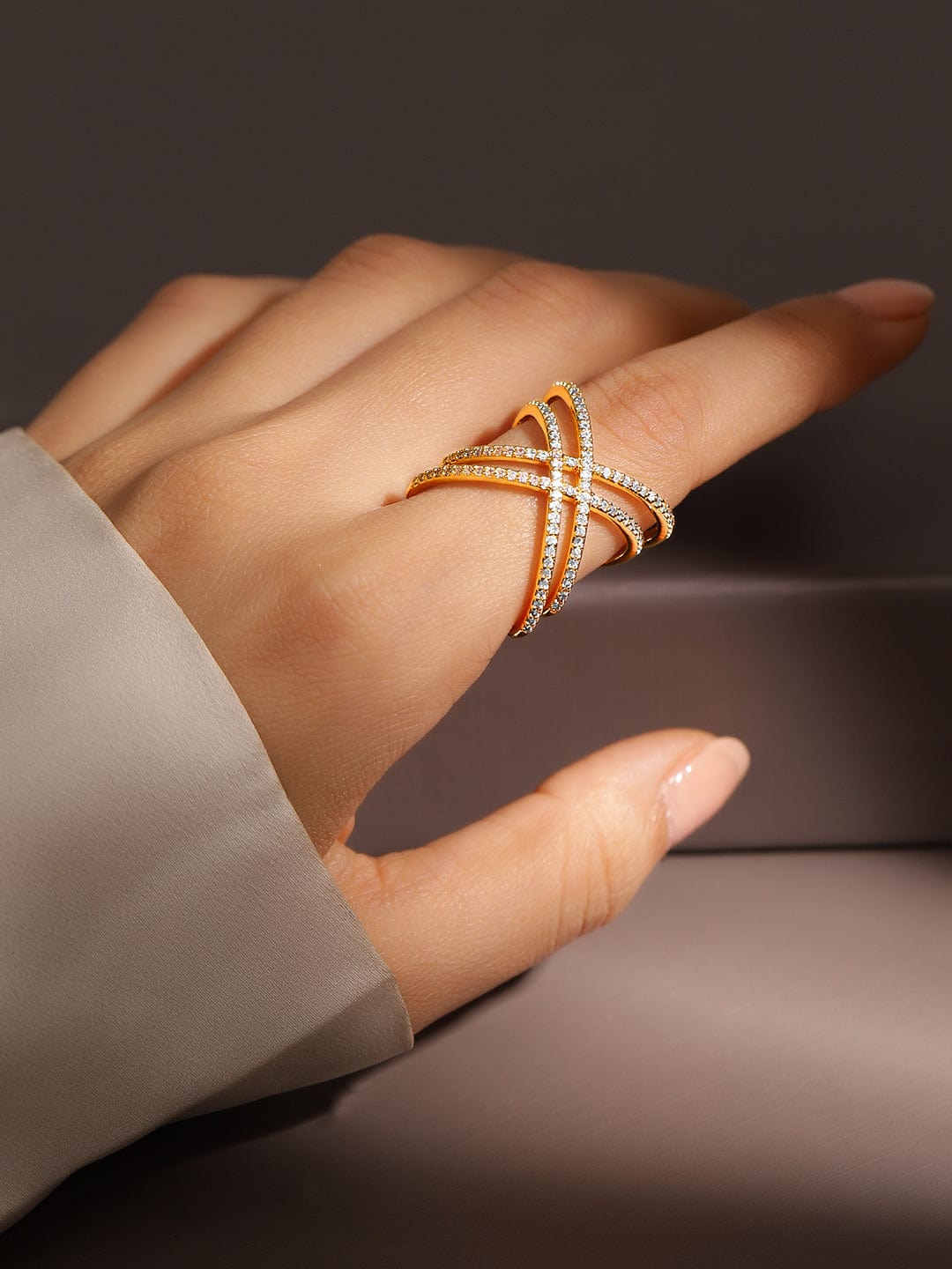 American Diamond Zirconia Multi-Band Gold Ring Gold